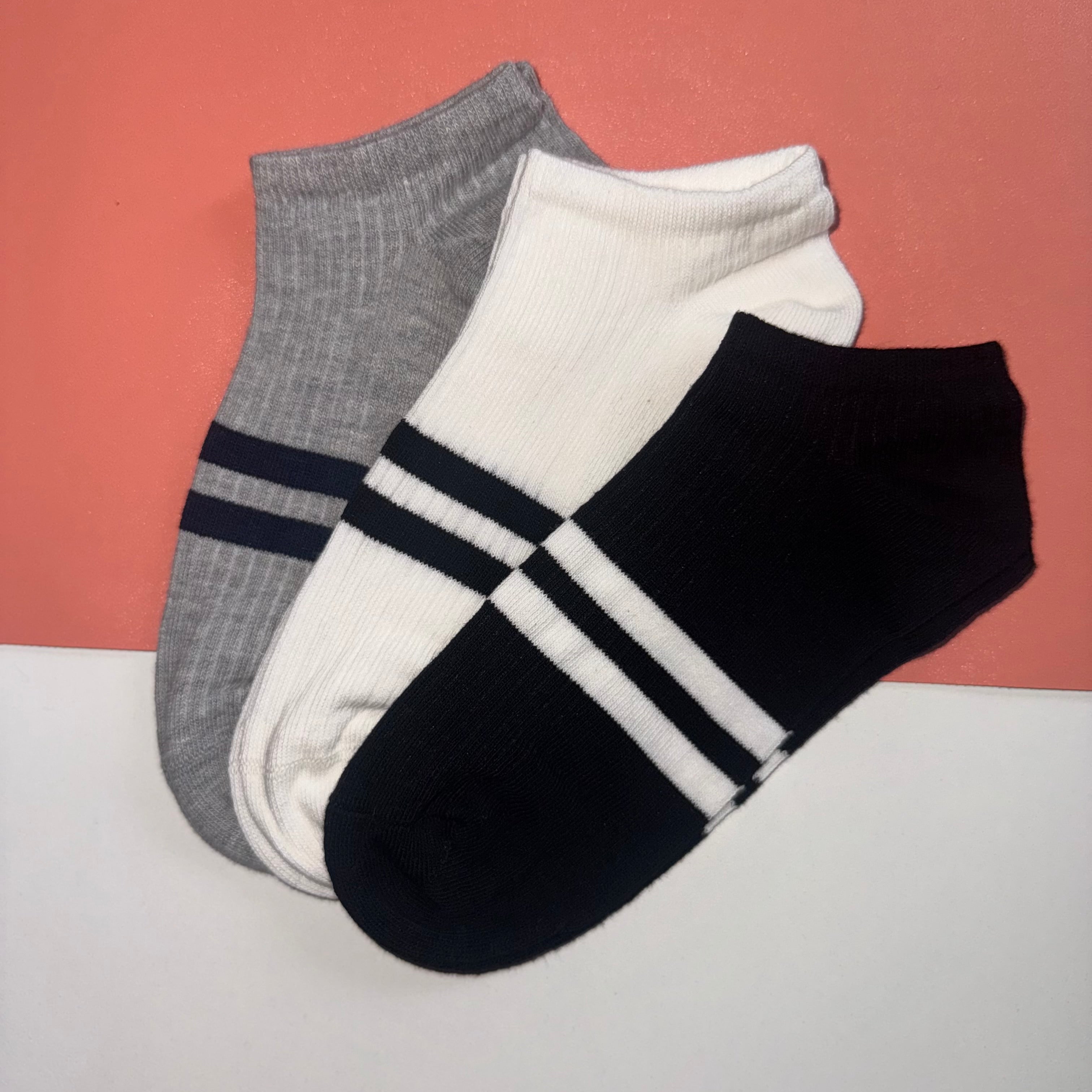 Ladies 3pp Trainer Liner Socks - Ribbed Stripe