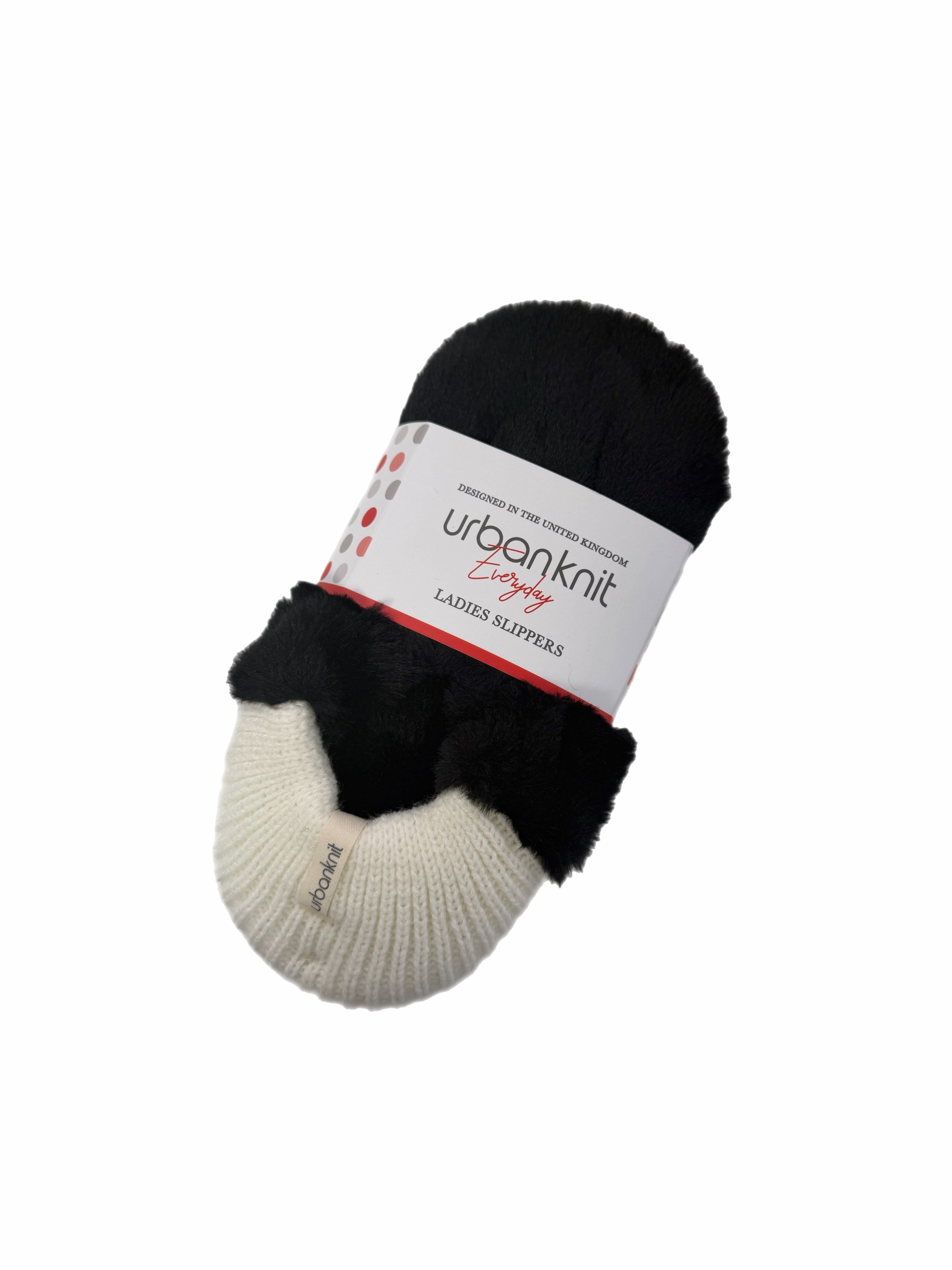 Ladies Everyday Fur Slipper Black/Cream