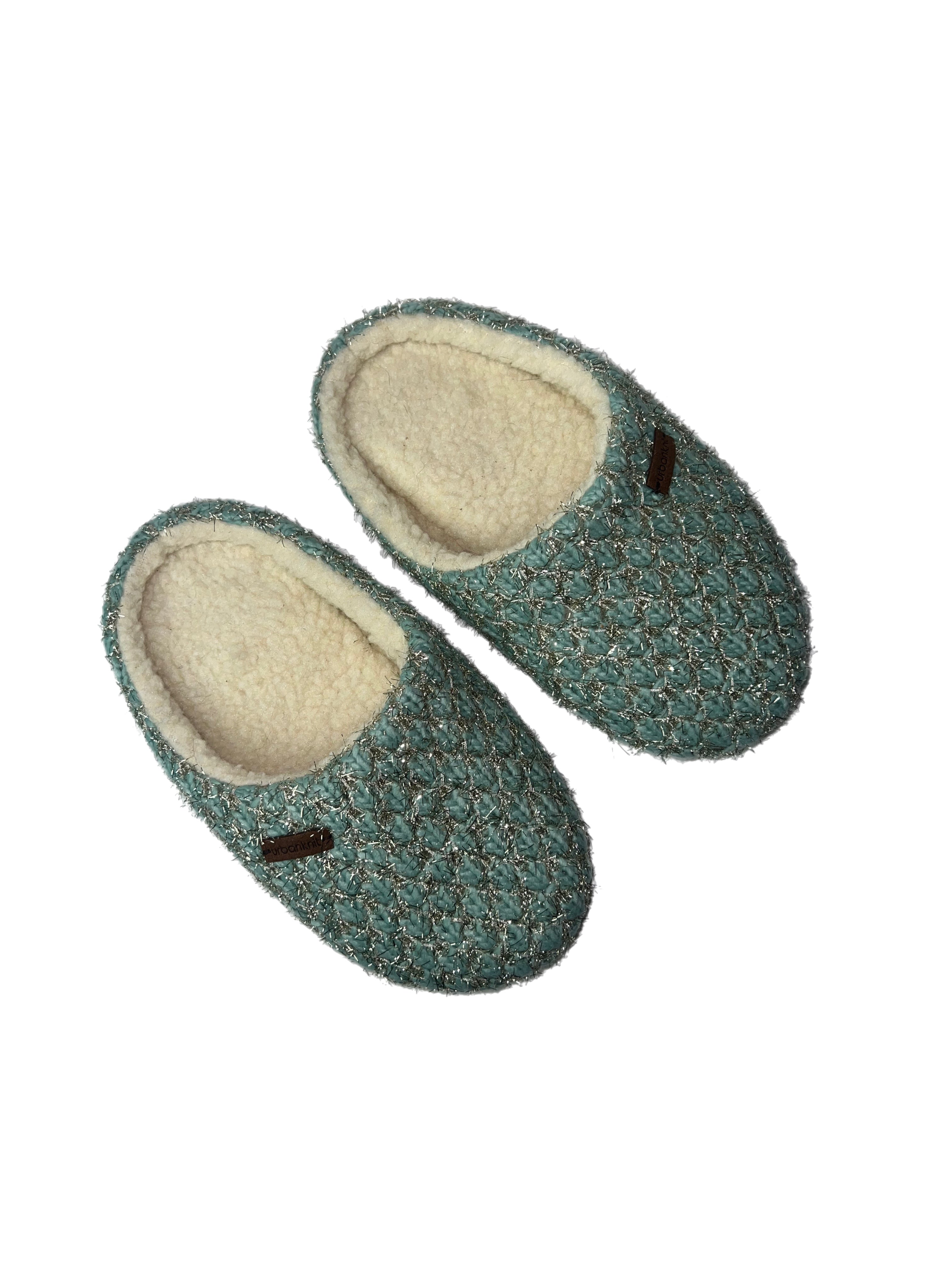Ladies Seafoam Glitter Slippers