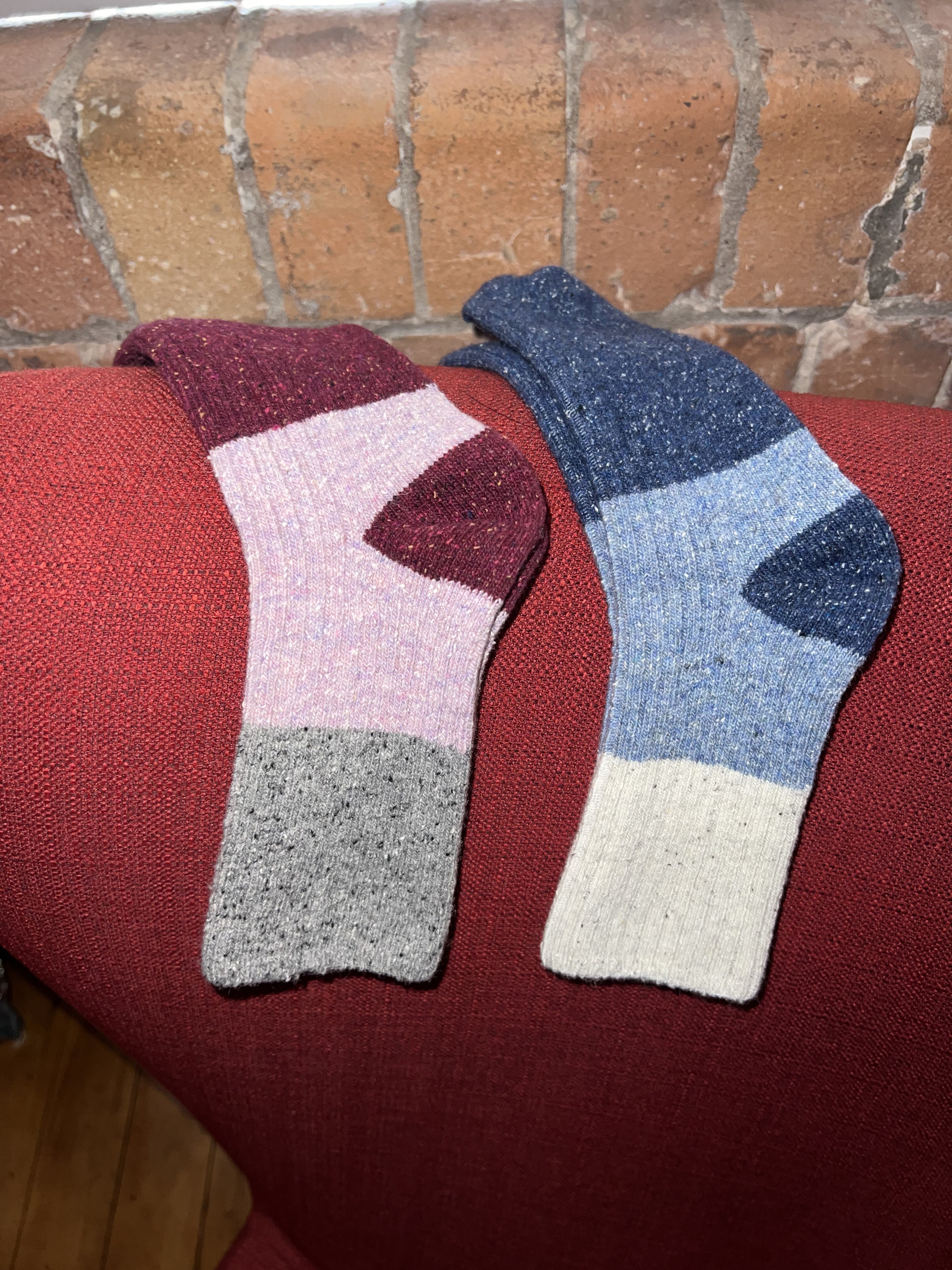 Ladies Block Stripe Aubergine Ankle Sock