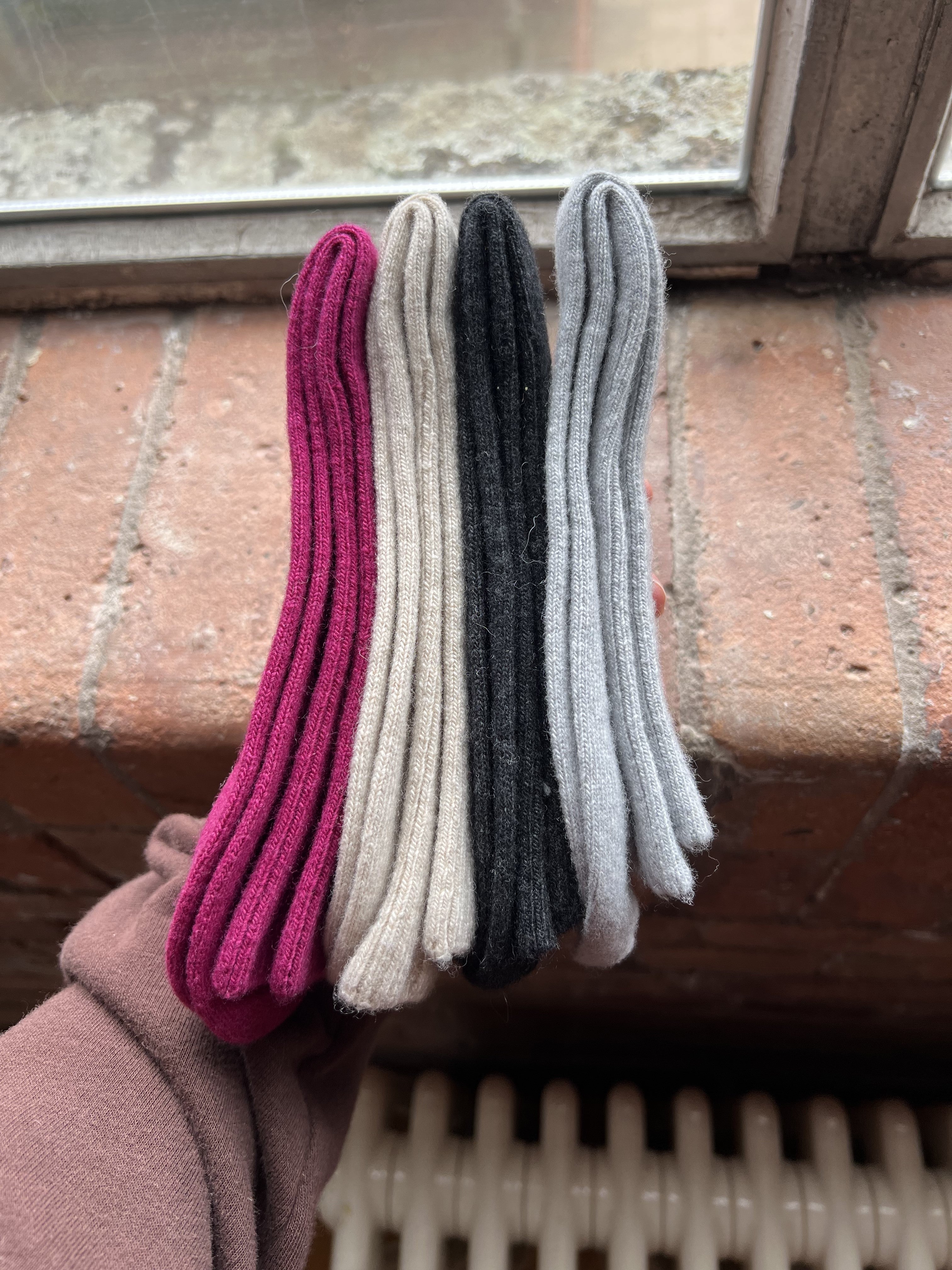 Ladies Grey Cashmere Rib Socks