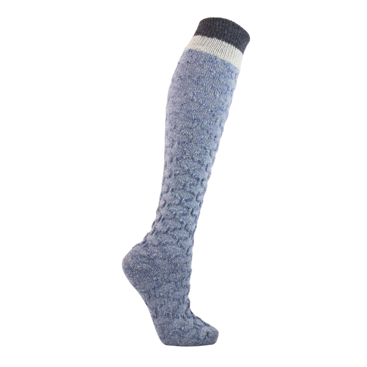Ladies Sky Blue Wave Stitch Knee High