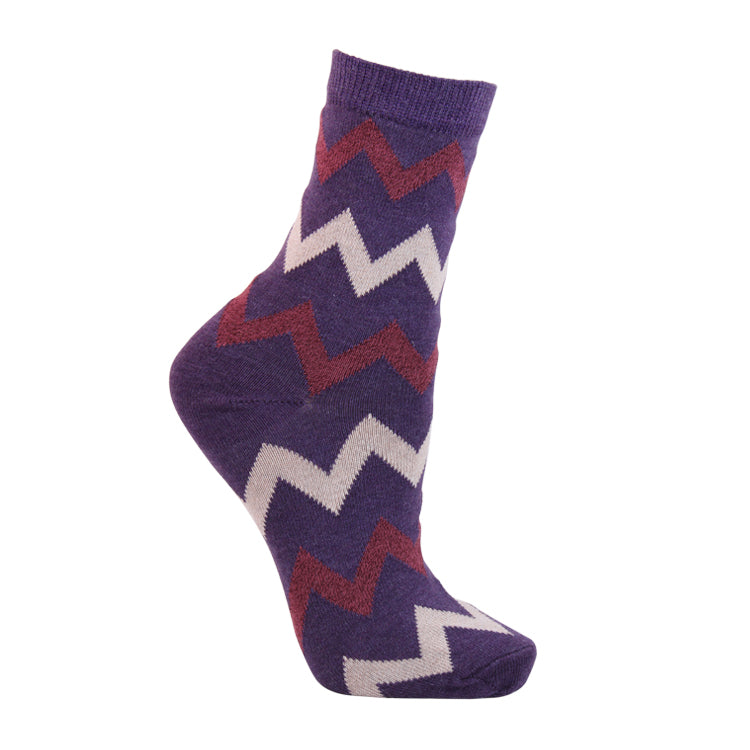 Ladies Aubergine Zig Zag Sock