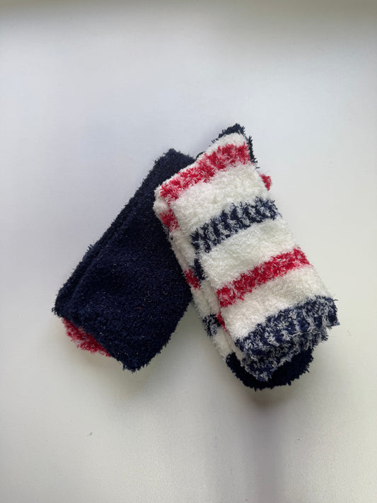 Ladies 2pp Cosy Red Stripes Socks