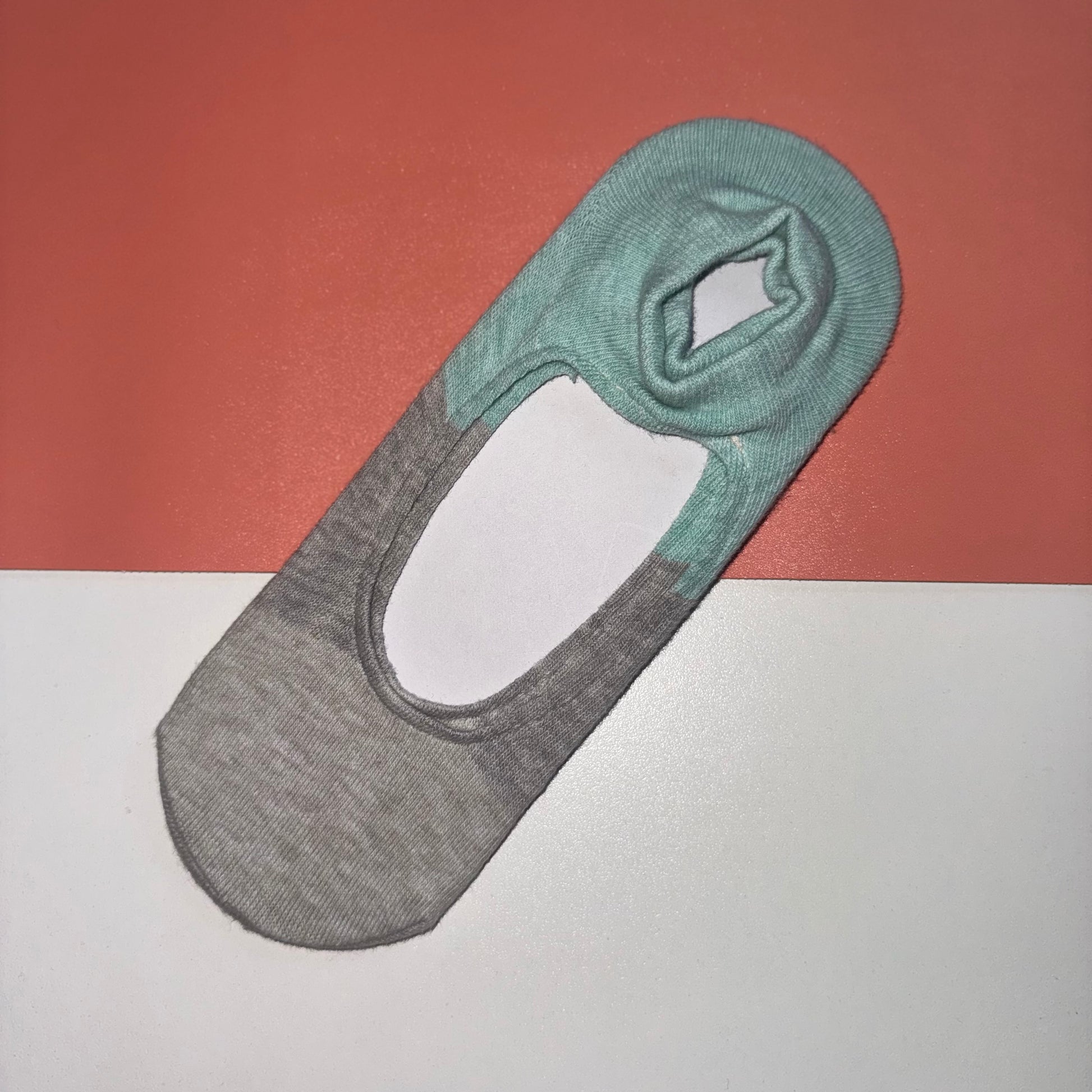 Ladies Tri-Colour Pilates Footsie - Mint & Grey