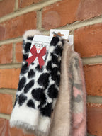 Ladies 2 Pair Pack Fluffy Cow Print Socks