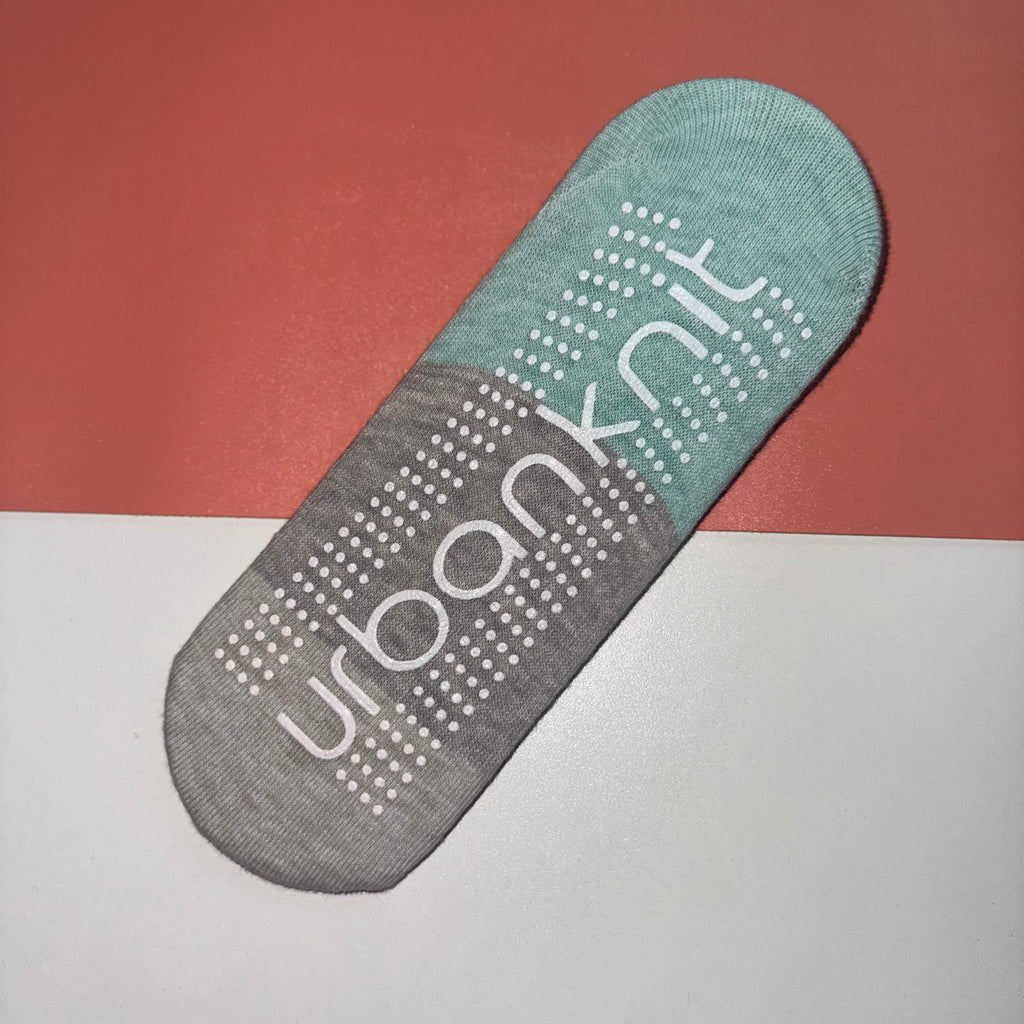 Ladies Tri-Colour Pilates Footsie - Mint & Grey