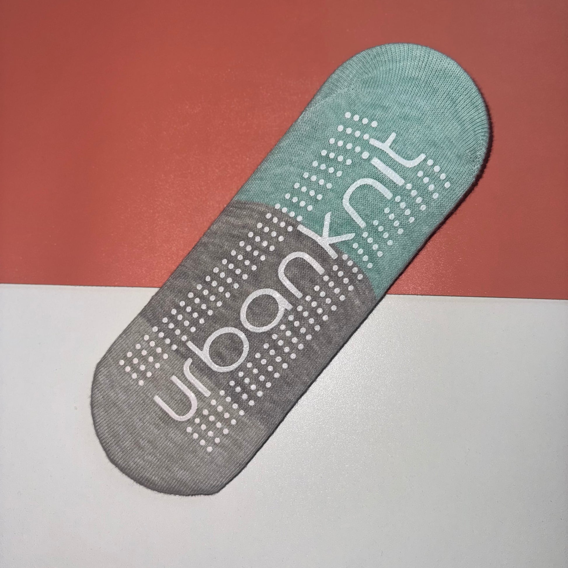 Ladies Tri-Colour Pilates Footsie - Mint & Grey