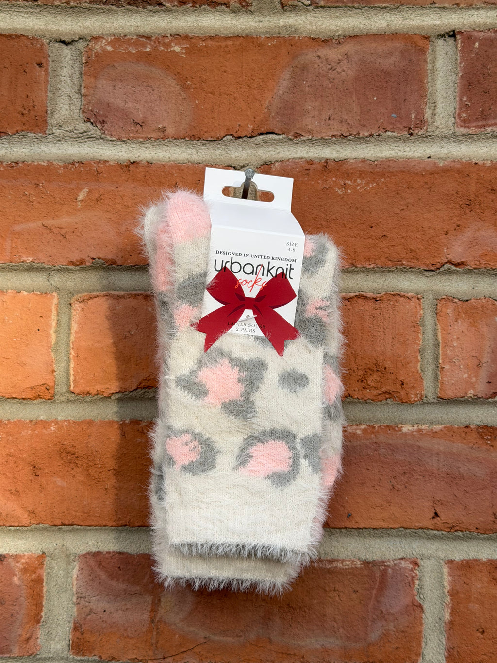 Ladies 2 Pair Pack Fluffy Leopard Print Socks