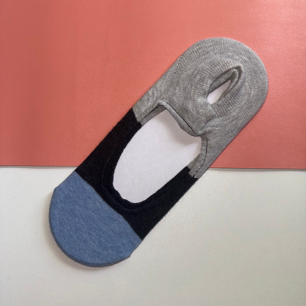 Ladies Tri-Colour Pilates Footsie - Grey & Blue