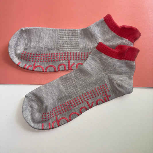 Ladies Mini Crew Pilates Training Sock with Grippers - Grey Marl