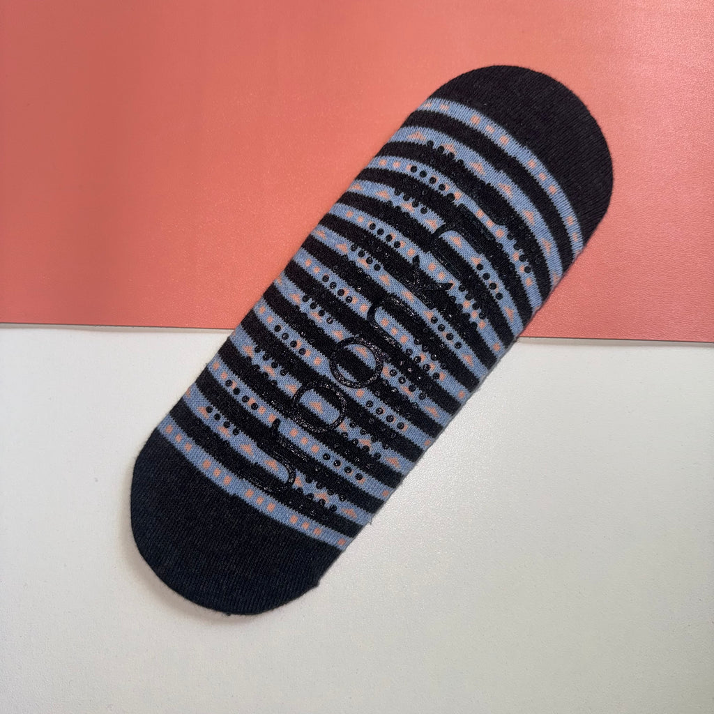 Ladies Stripe Pilates Footsie - Charcoal Blue