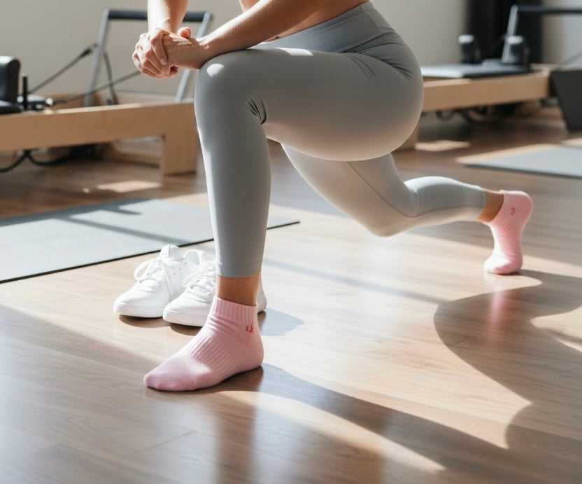 Ladies 2pp Pilates Cropped Sports Socks - White/Pink