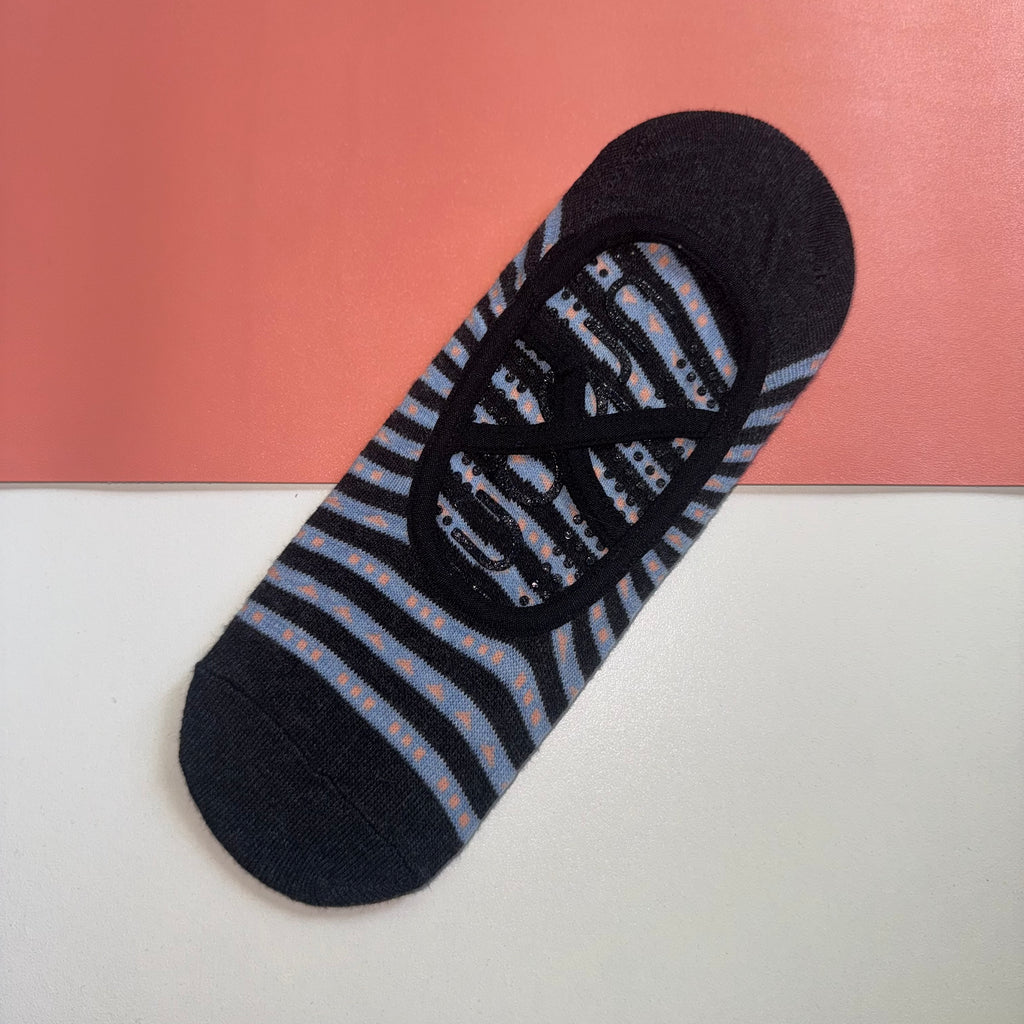 Ladies Stripe Pilates Footsie - Charcoal Blue