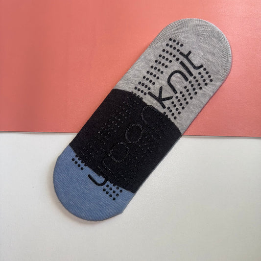 Ladies Tri-Colour Pilates Footsie - Grey & Blue