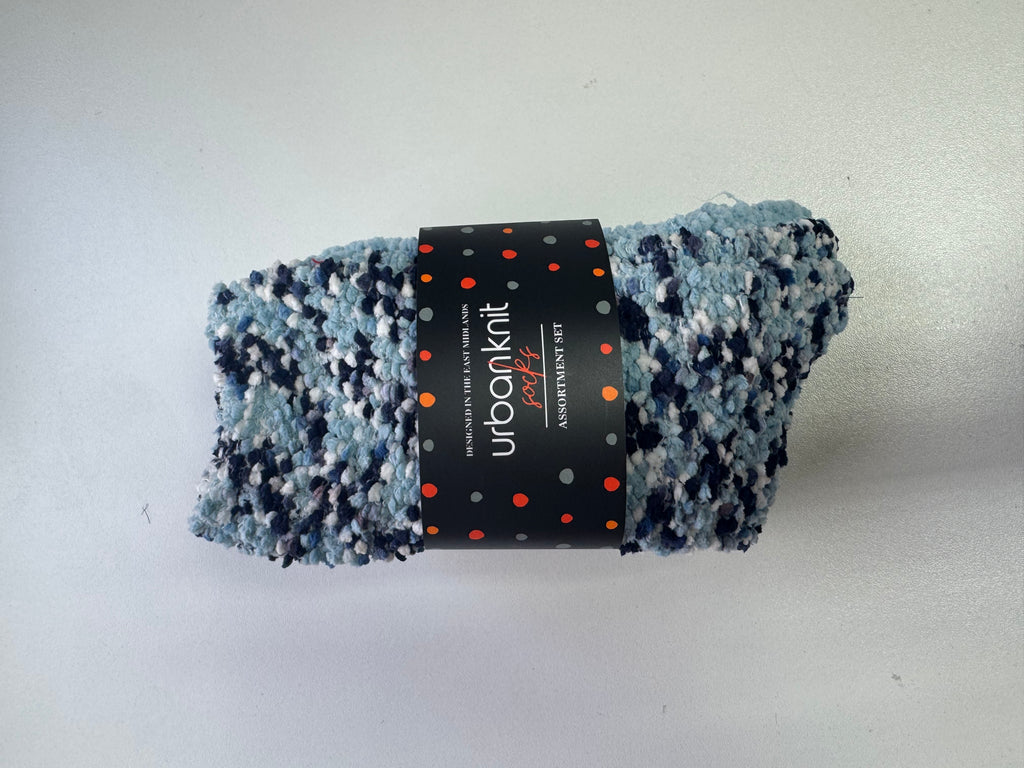 Ladies 2pp Blue Popcorn Fleece Socks