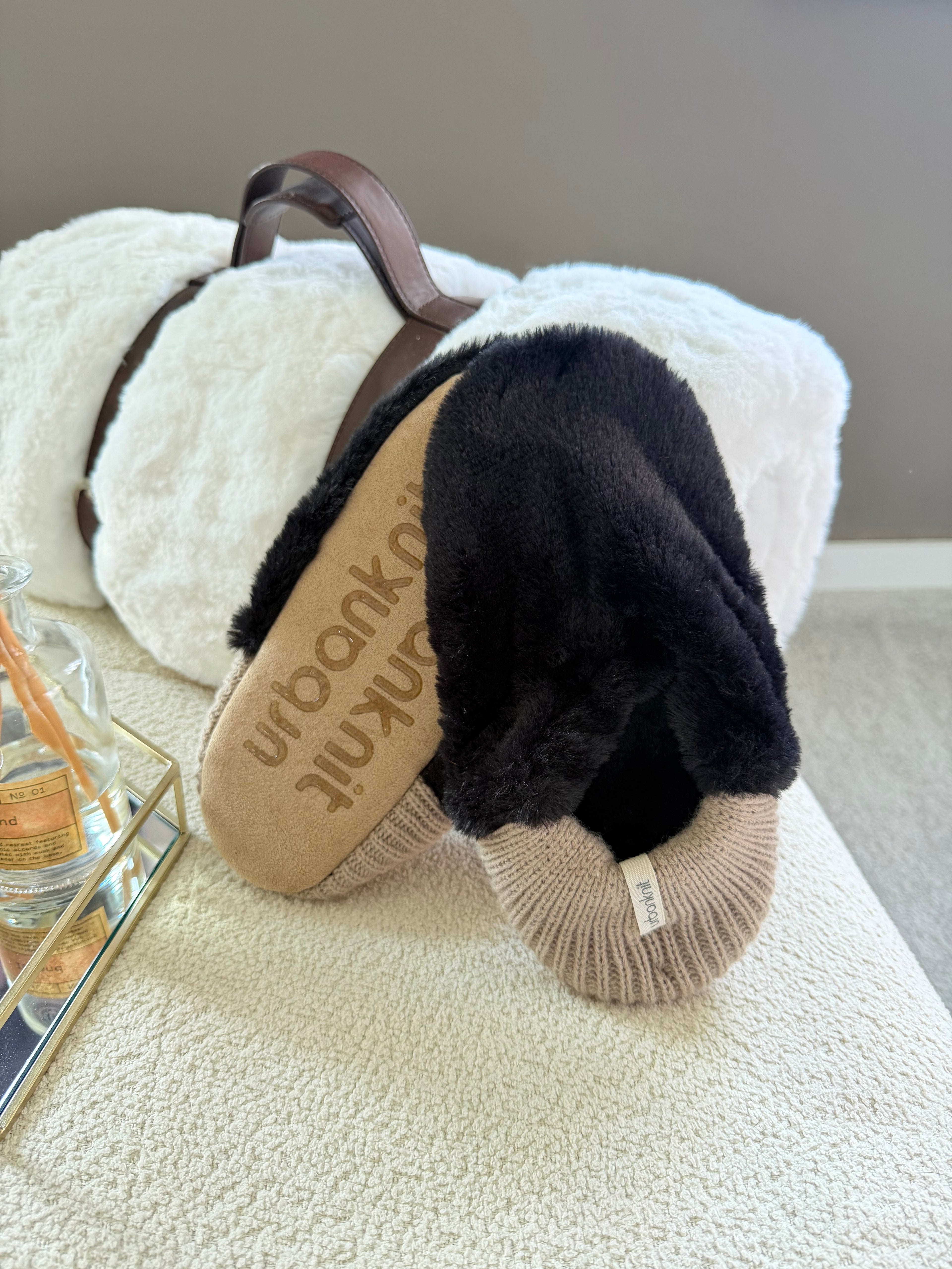 Ladies Everyday Fur Slipper Black/Caramel