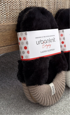 Ladies Everyday Fur Slipper Black/Caramel