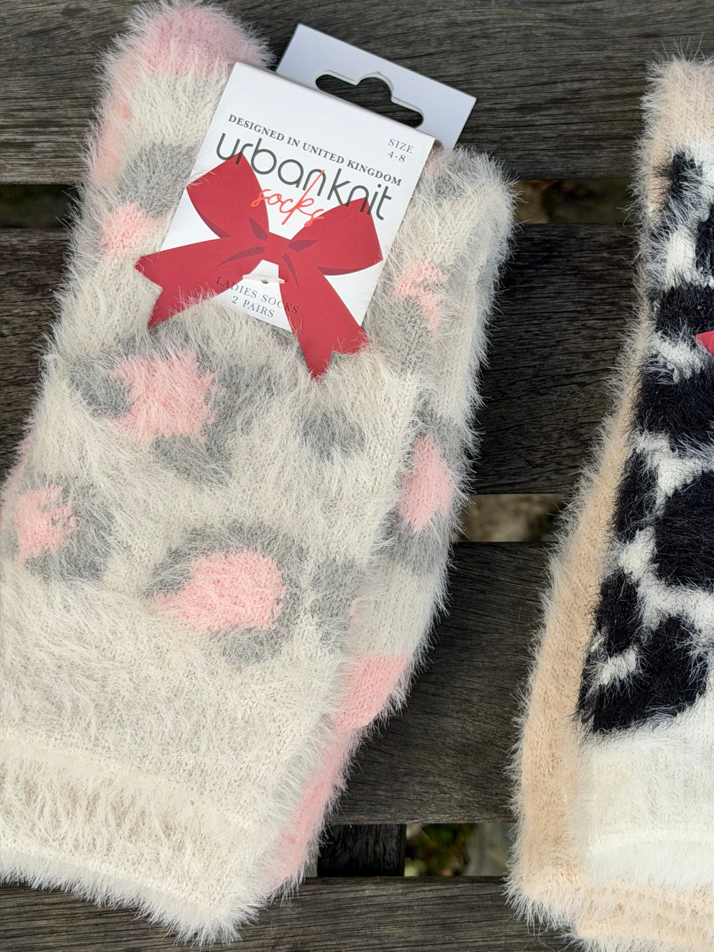 Ladies 2 Pair Pack Fluffy Leopard Print Socks