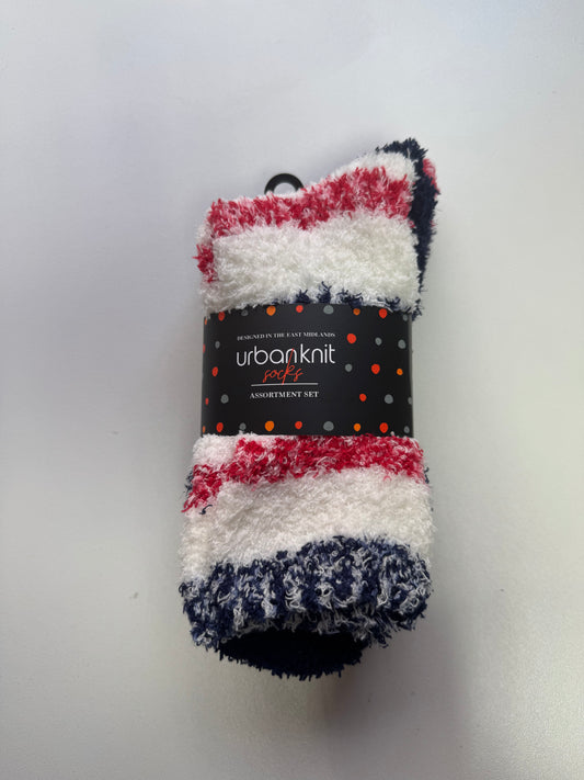 Ladies 2pp Cosy Red Stripes Socks