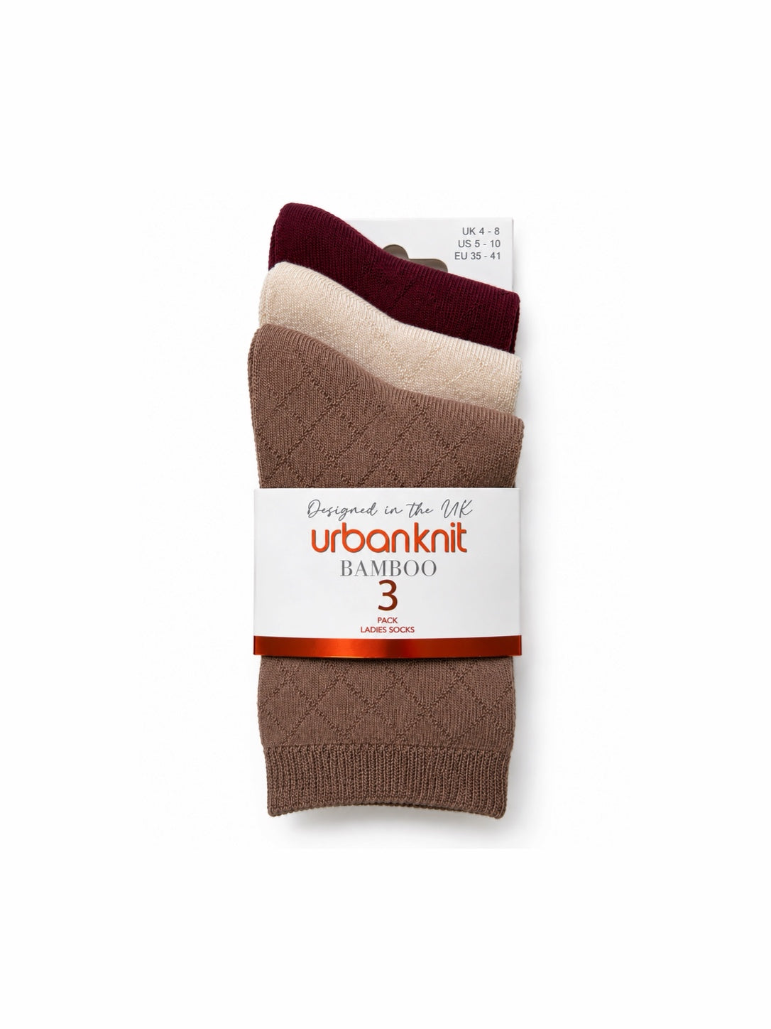 Ladies 3pp Bamboo Ankle Socks - Trellis Burgundy