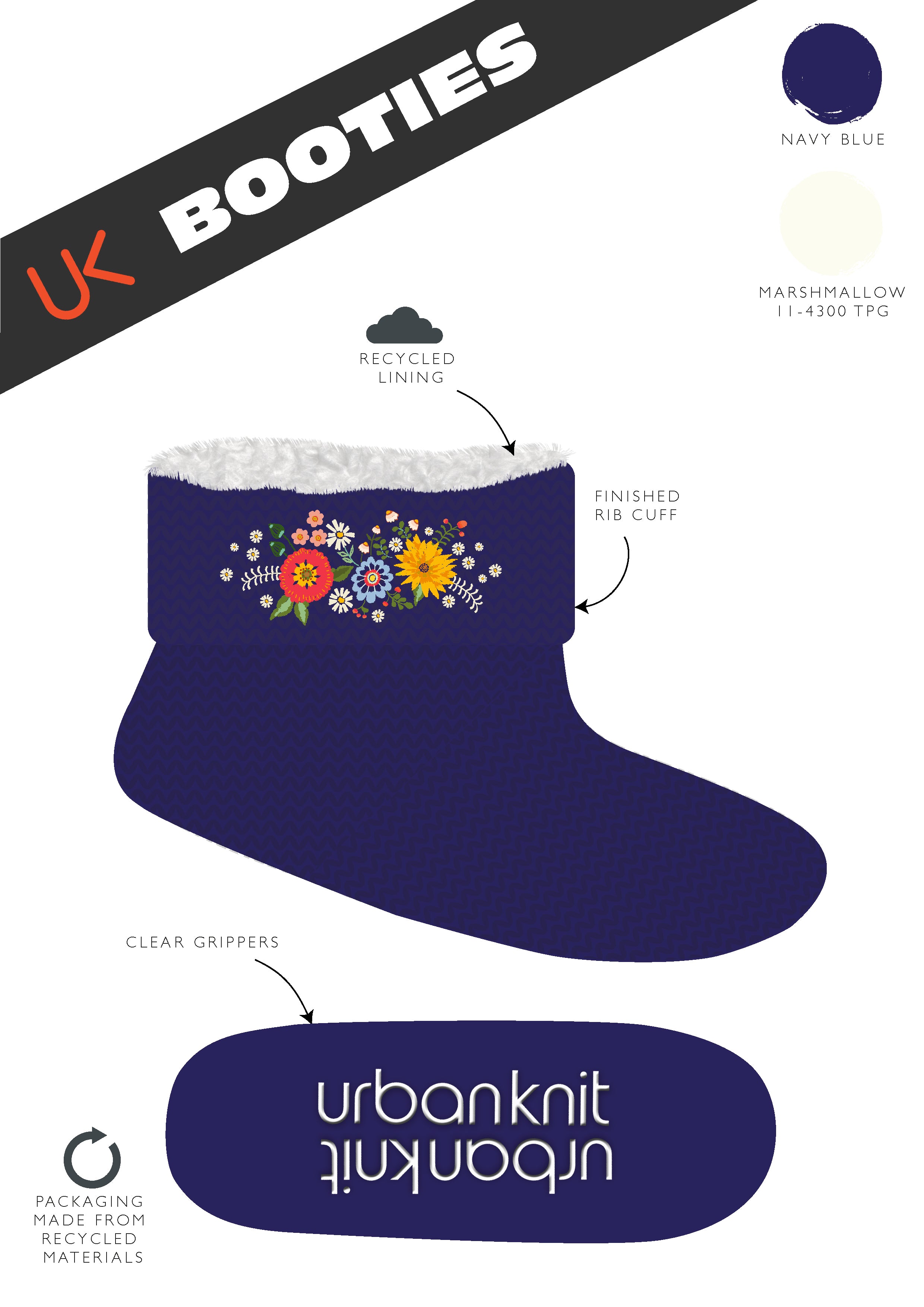 Ladies Midnight Floral Embroidery Bootie