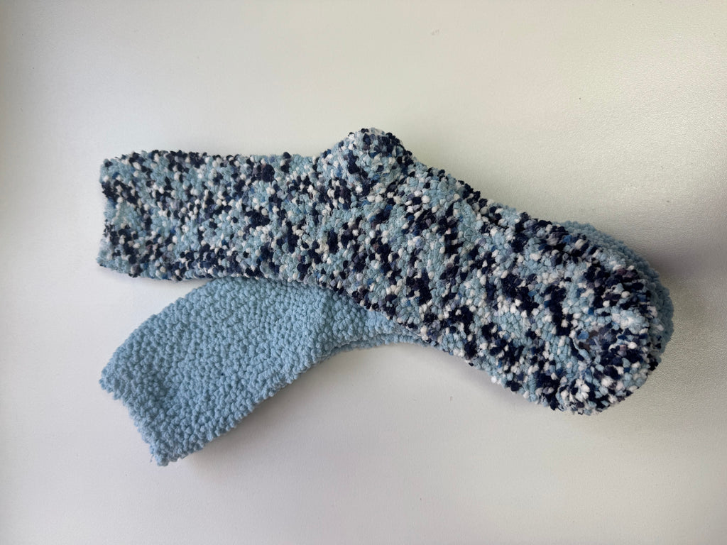 Ladies 2pp Blue Popcorn Fleece Socks