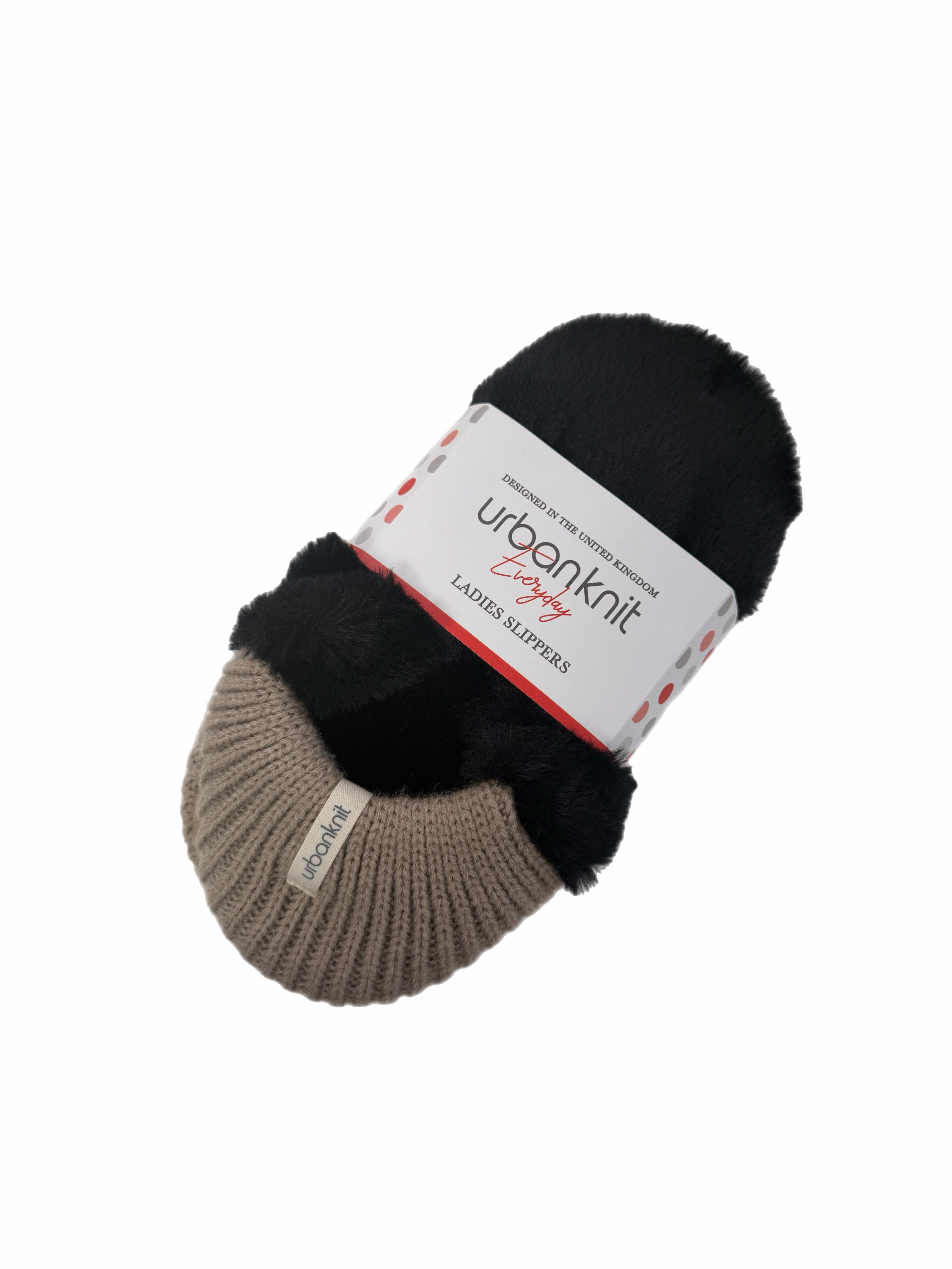 Ladies Everyday Fur Slipper Black/Caramel