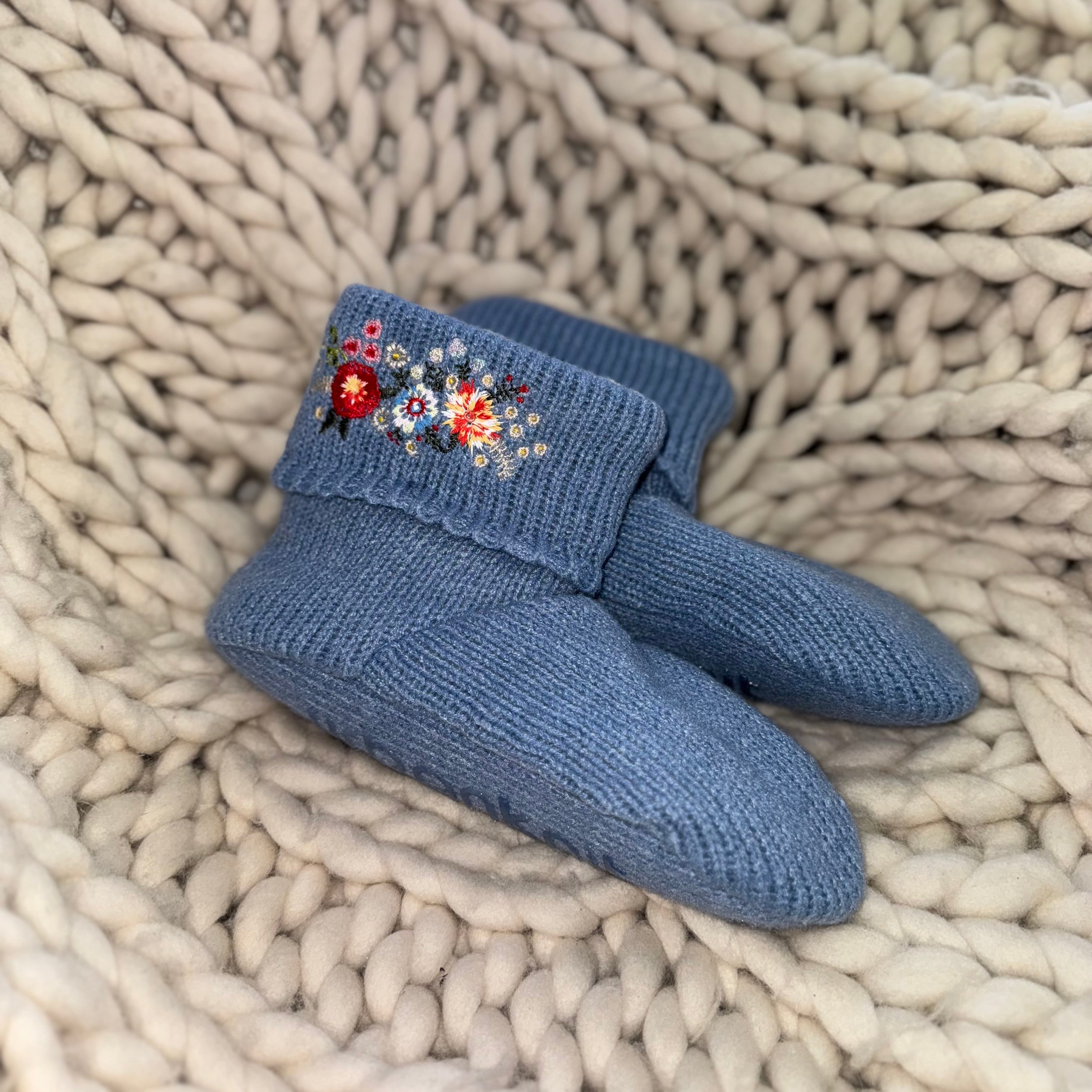 Ladies Denim Floral Embroidery Bootie