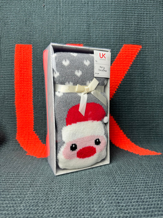 Ladies Santa Pom Pom Hat Lounge Sock Gift Box