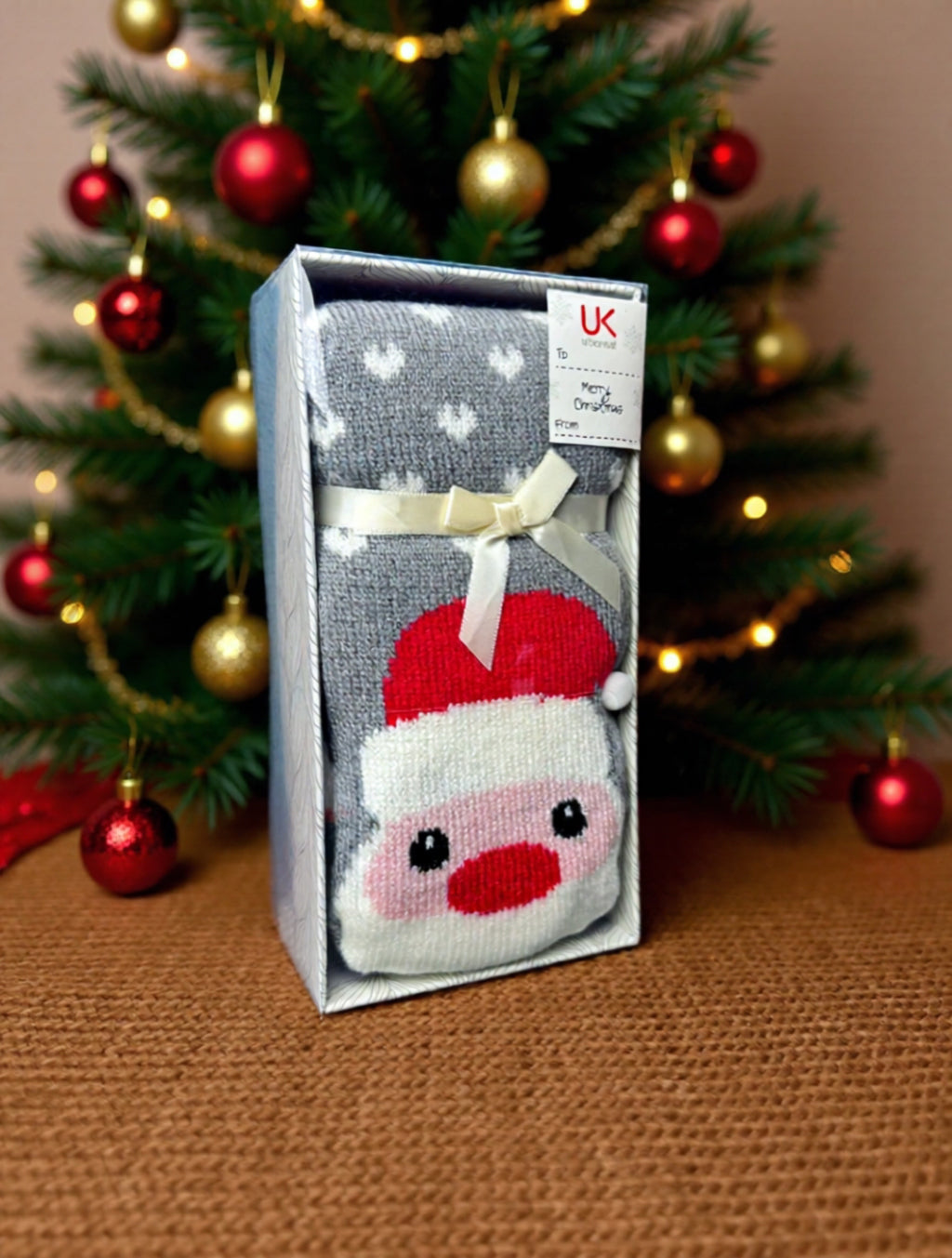 Ladies Santa Pom Pom Hat Lounge Sock Gift Box