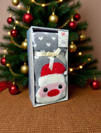 Ladies Santa Pom Pom Hat Lounge Sock Gift Box