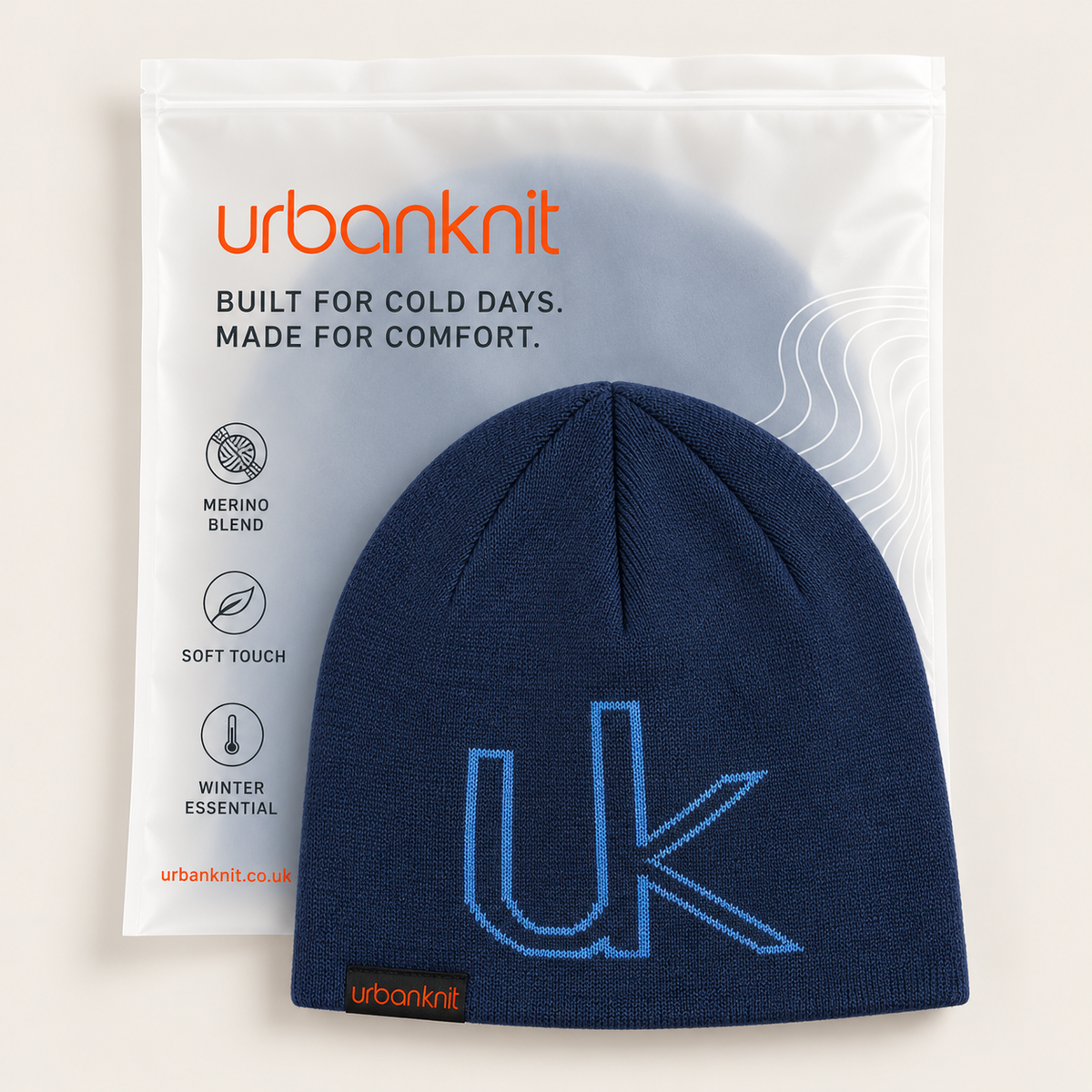 Merino Blend Skull Beanie - Navy