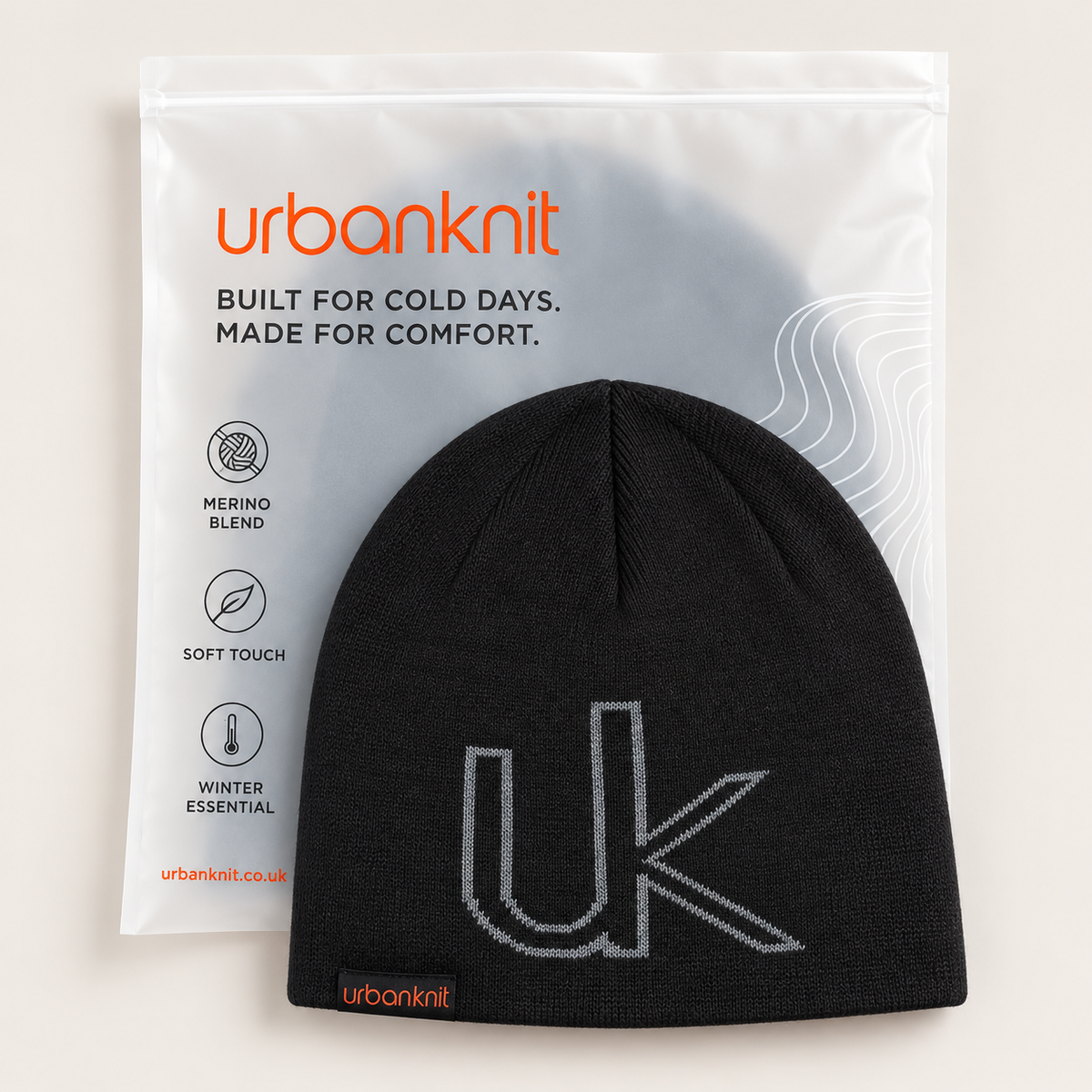 Merino Blend Skull Beanie - Black