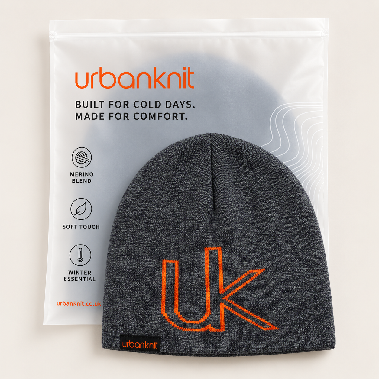 Merino Blend Skull Beanie - Charcoal