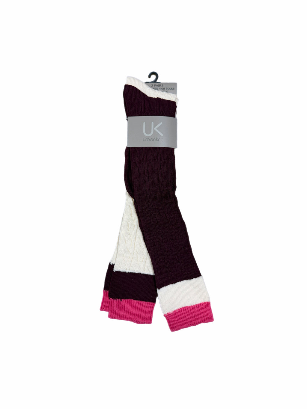 Ladies 2pr Wine/Ecru Knee High