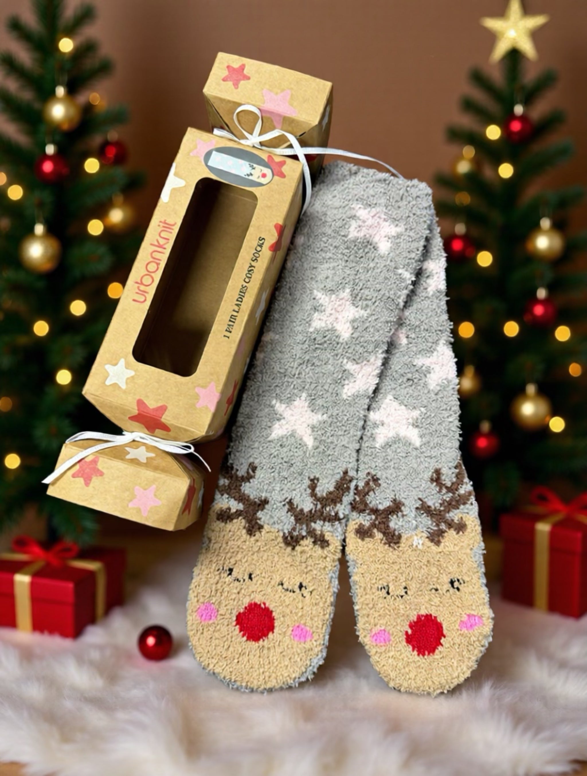 Ladies Christmas Cracker Sock Gift Box - Reindeer