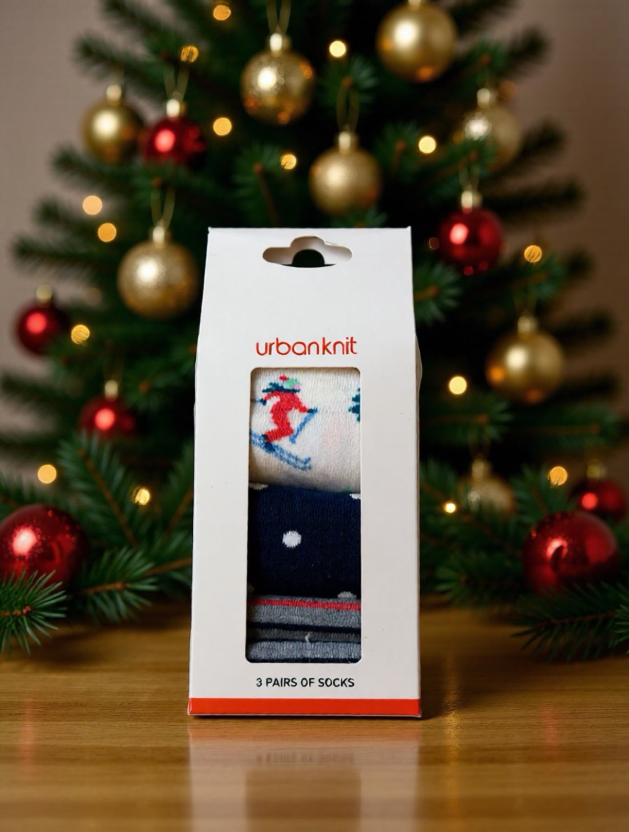 Ladies 3pr Boxed Xmas Skier Socks