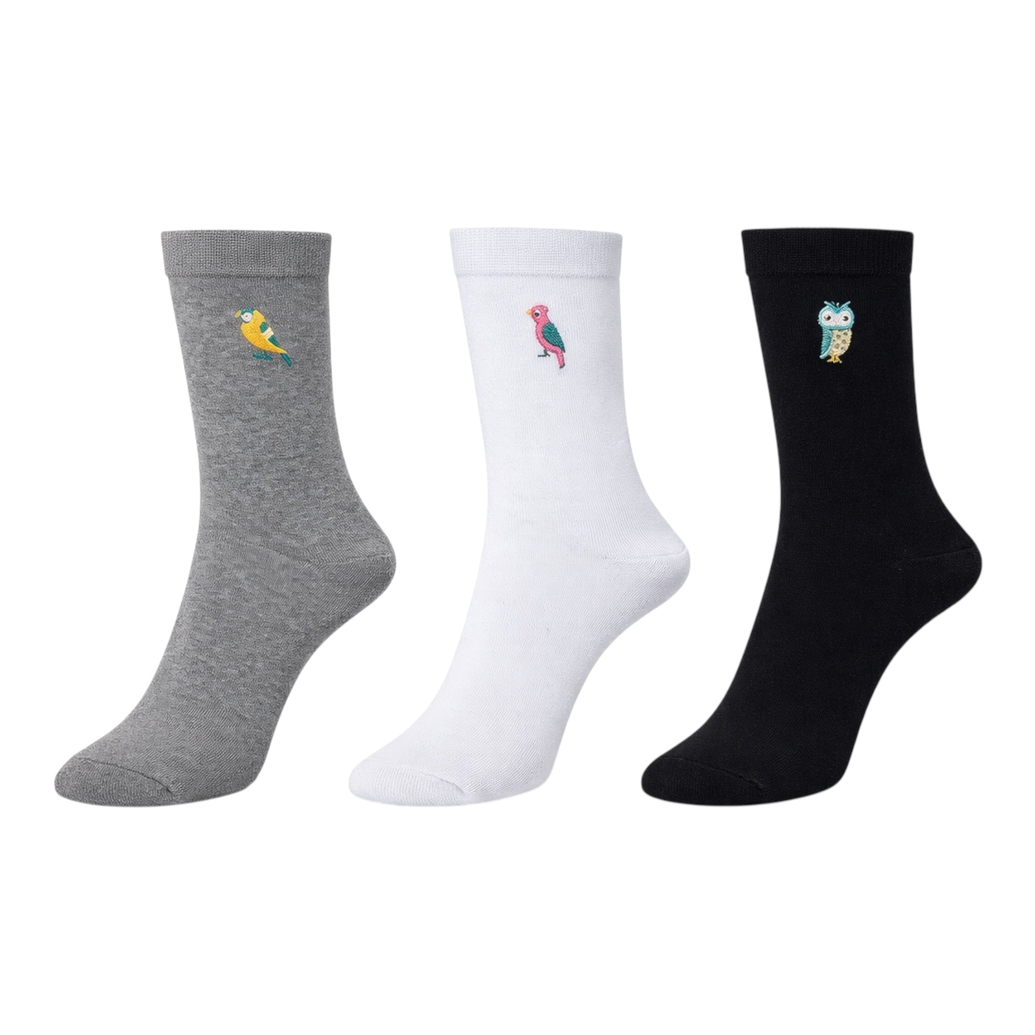 Ladies 3pp Embroidery Bird Socks