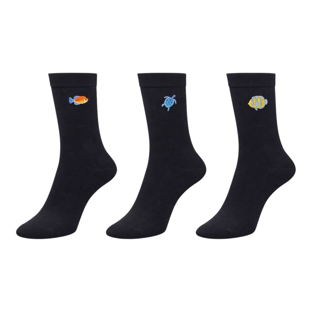 Ladies 3pp Embroidery Sea Creatures Socks