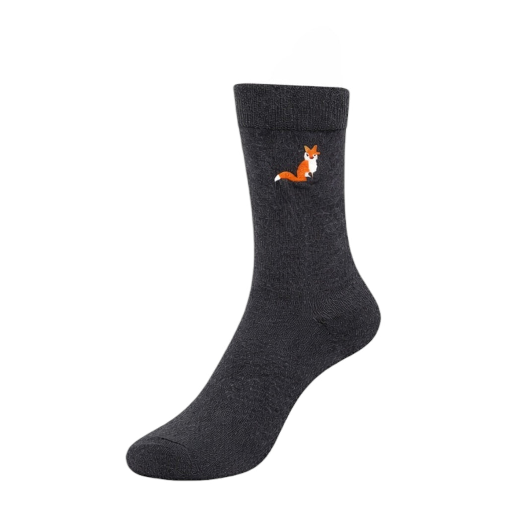 Men's 5pp Embroidery Charcoal Woodland Animals Socks
