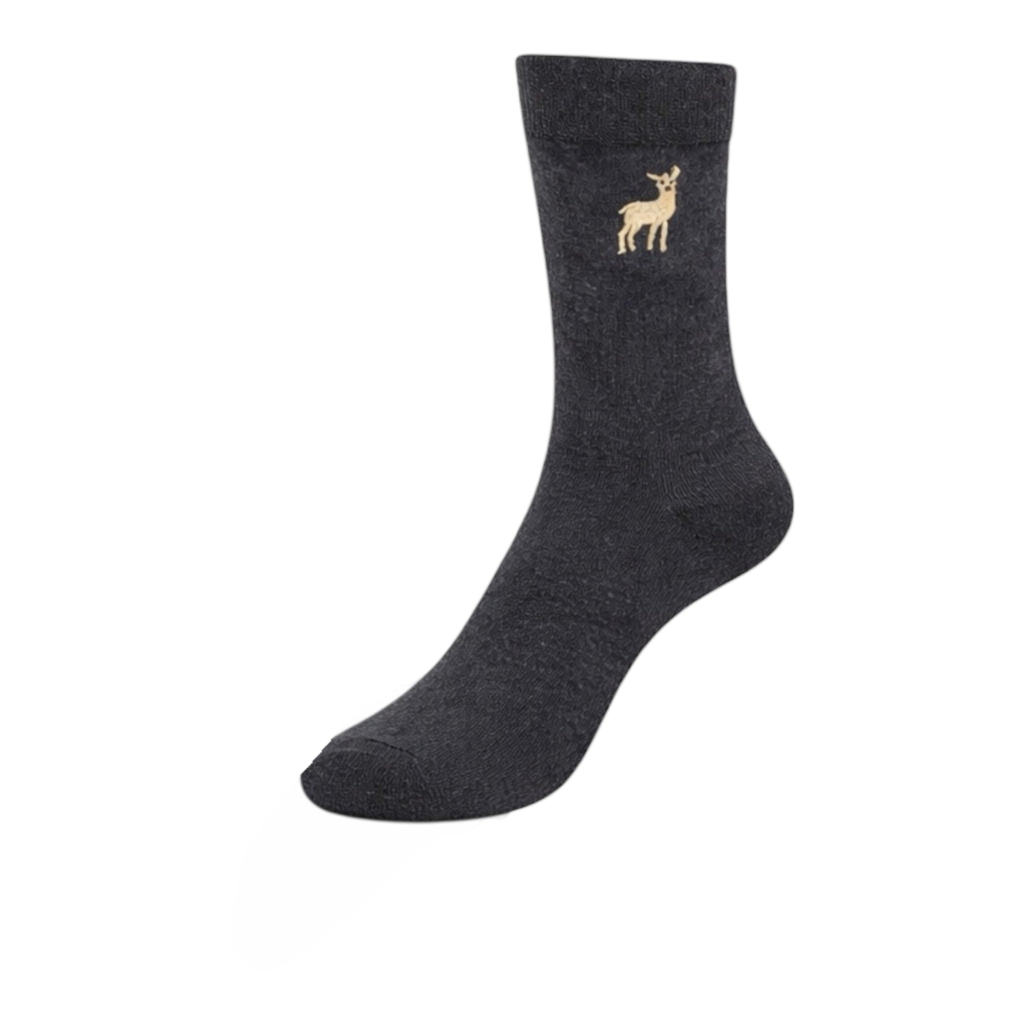 Men's 5pp Embroidery Charcoal Woodland Animals Socks