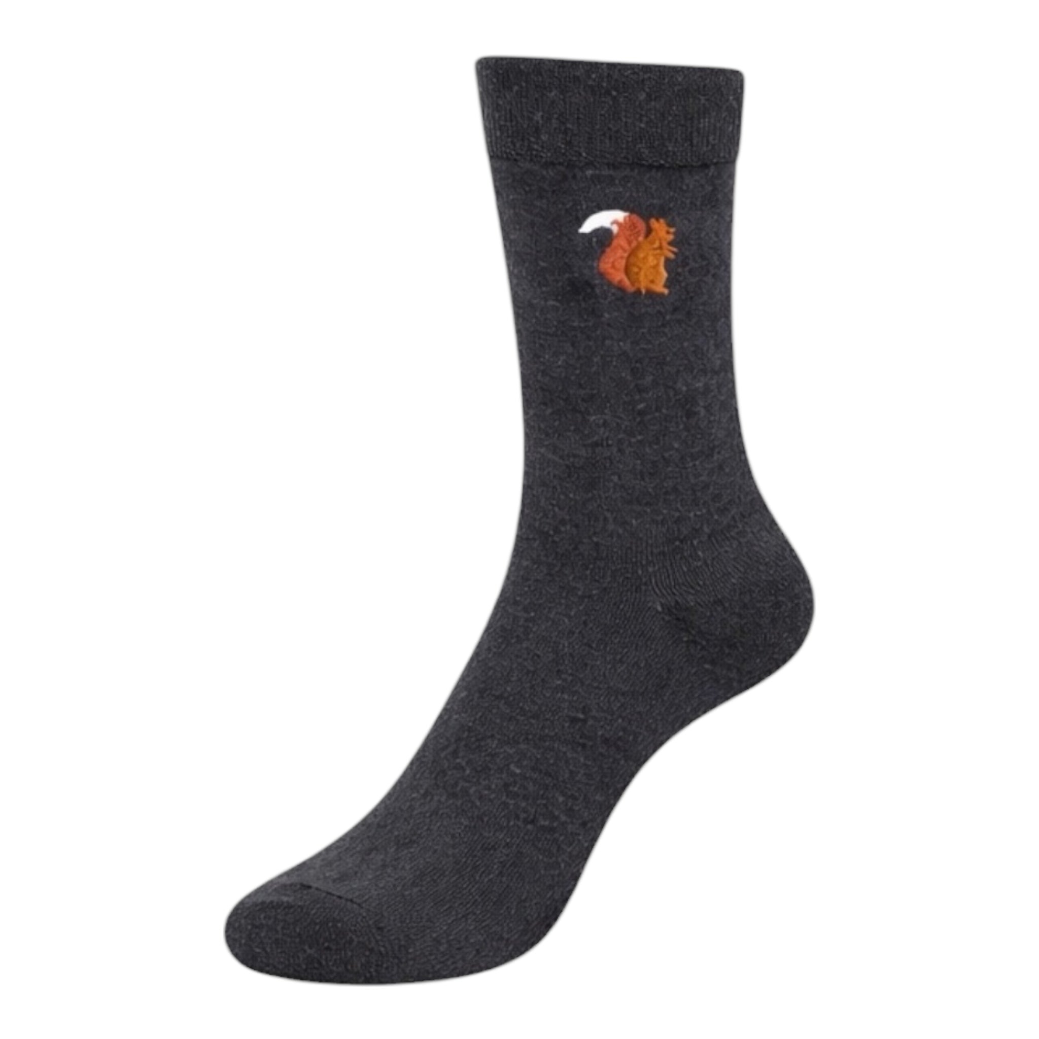 Men's 5pp Embroidery Charcoal Woodland Animals Socks