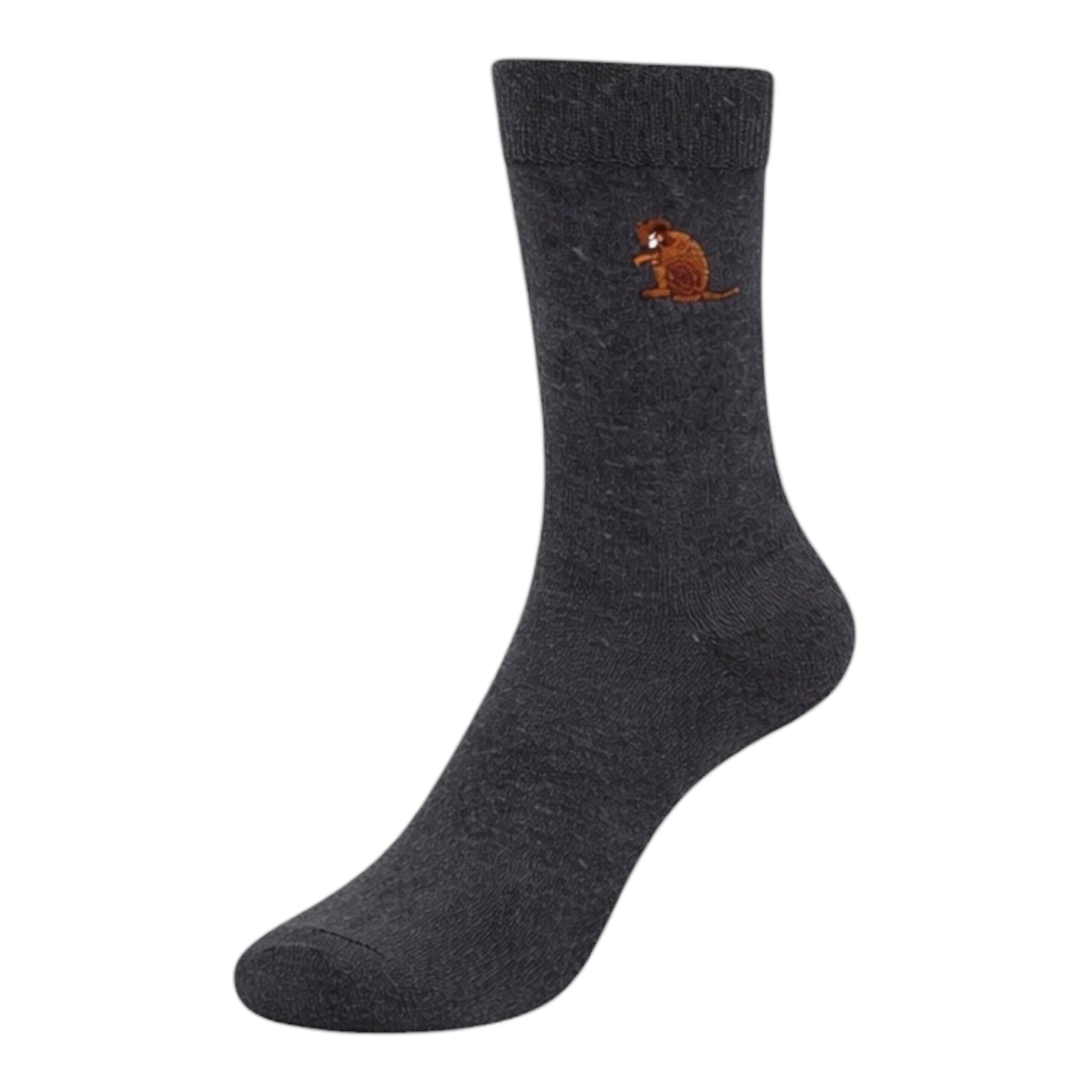 Men's 5pp Embroidery Charcoal Woodland Animals Socks