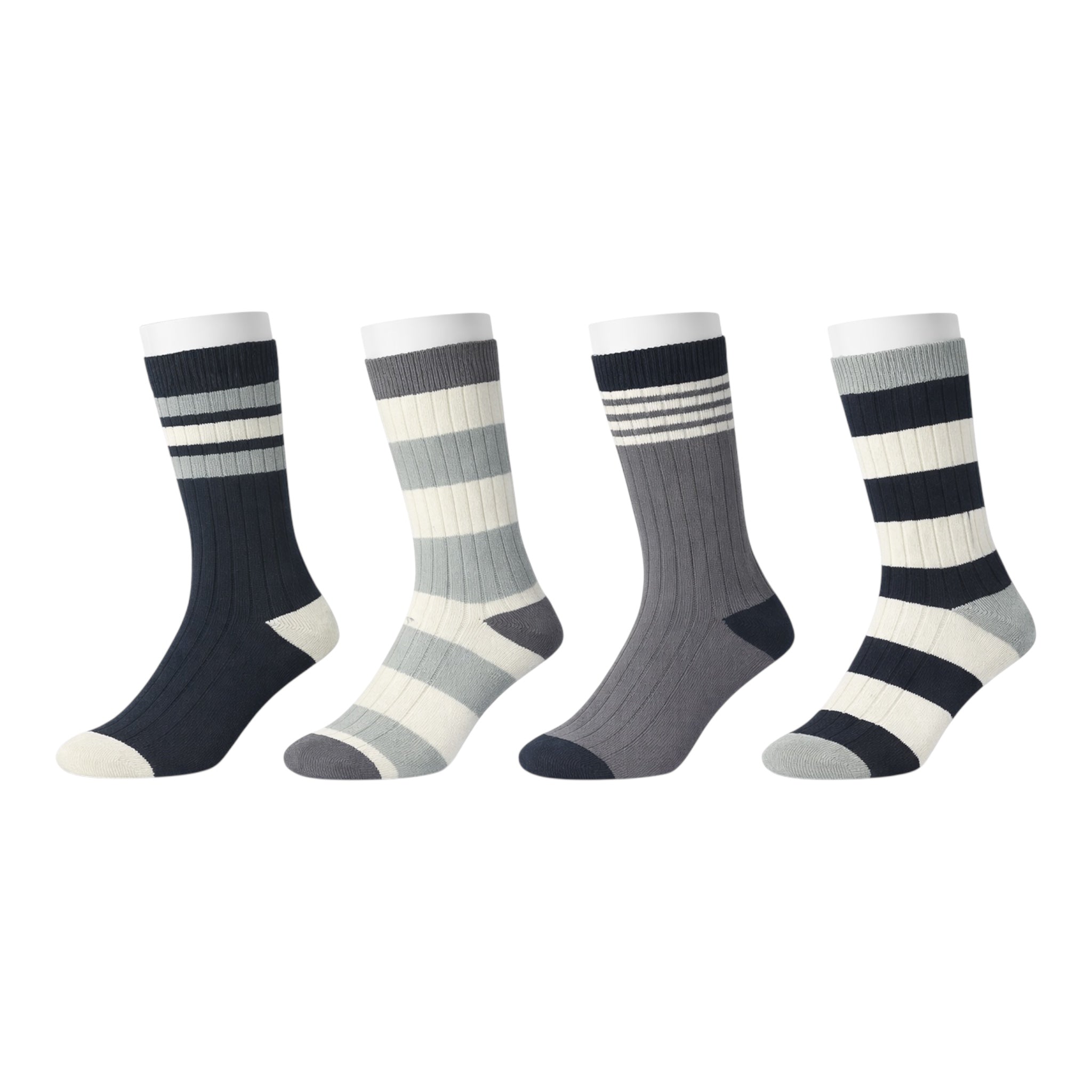 Men's 4pp Grey Rugby Stripe Casual Boot Socks