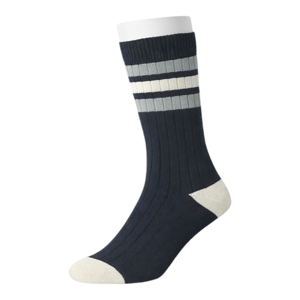 Men's 4pp Grey Rugby Stripe Casual Boot Socks