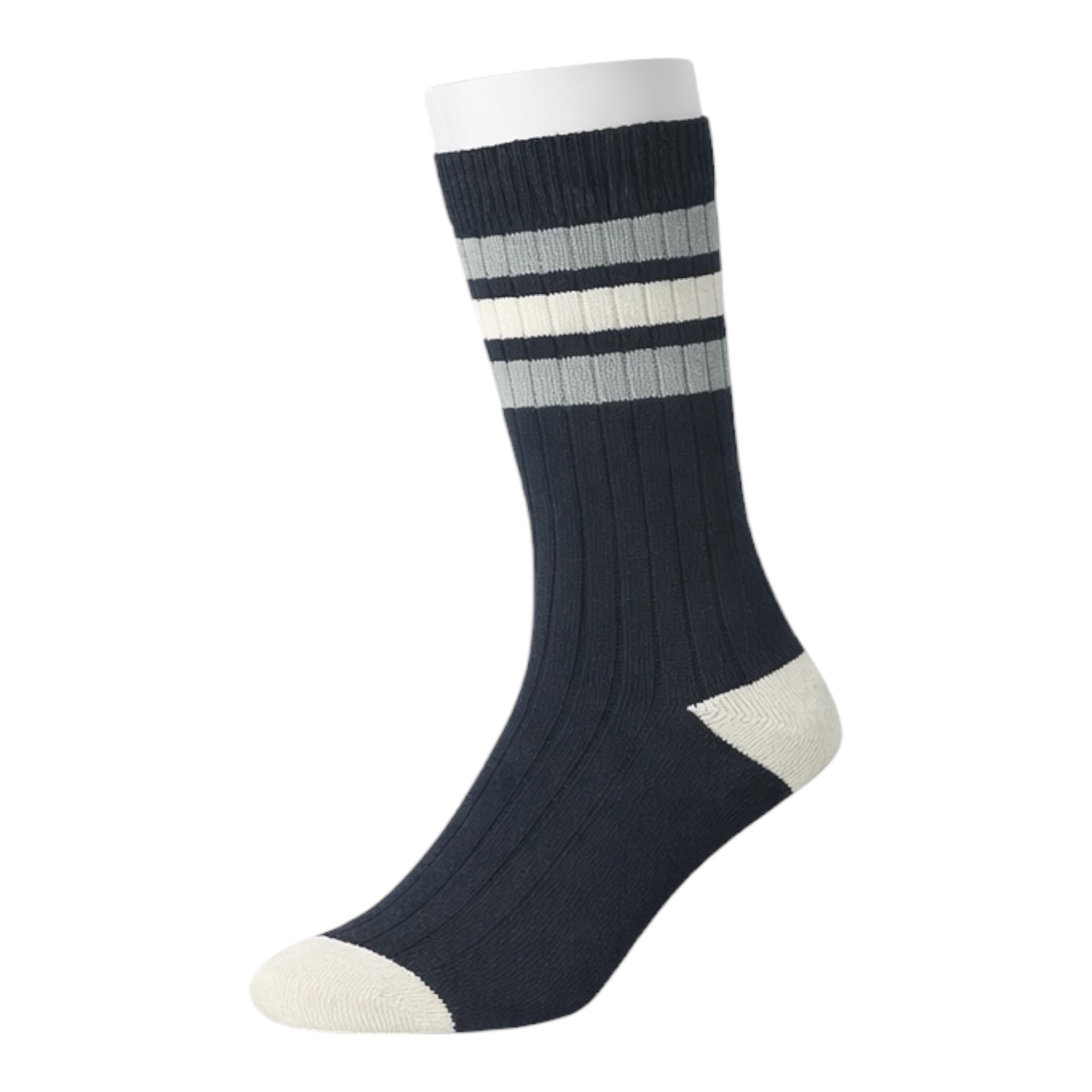 Men's 4pp Grey Rugby Stripe Casual Boot Socks