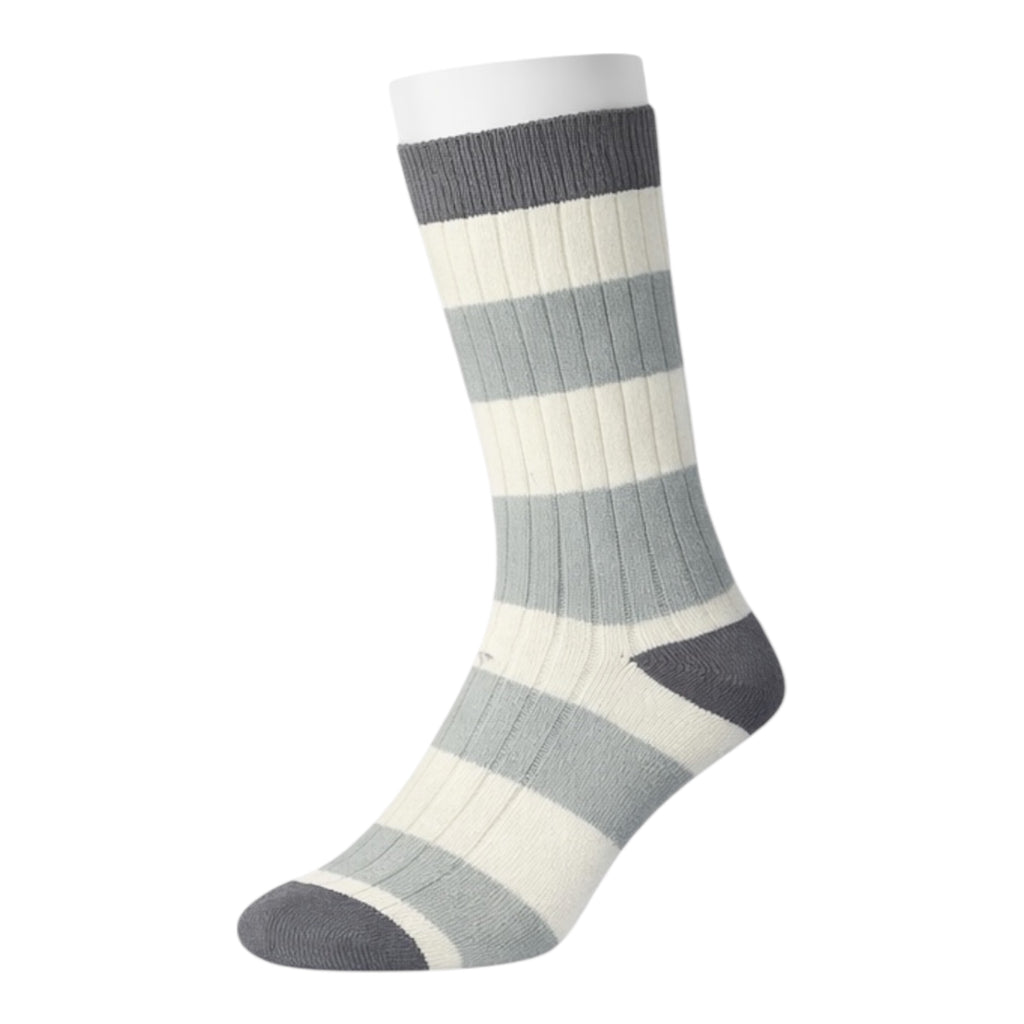 Men's 4pp Grey Rugby Stripe Casual Boot Socks