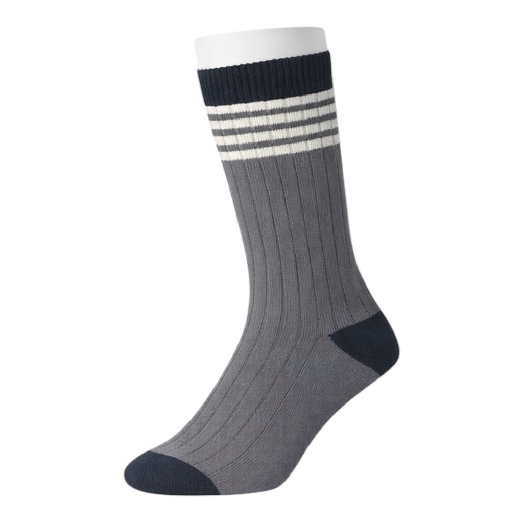 Men's 4pp Grey Rugby Stripe Casual Boot Socks