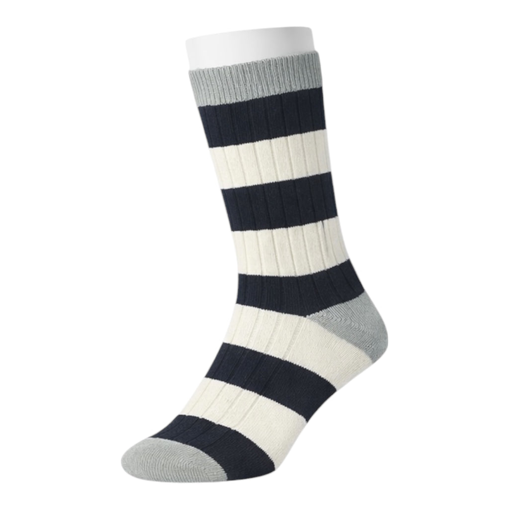 Men's 4pp Grey Rugby Stripe Casual Boot Socks